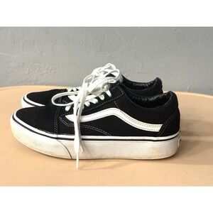 VANS Off the Wall Old Skool Skate Shoes Canvas Black White Sz Mens 6.5 women 8.0